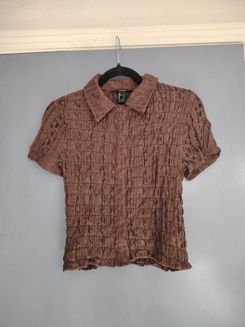 Forever 21 Mauve Brown Lace Button-Down Top